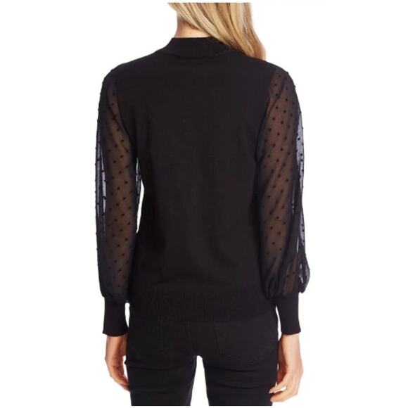 CECE Nordstrom Women's Black Mock Neck Clip Dot Long Sleeve Sweater Size S - Picture 2 of 6